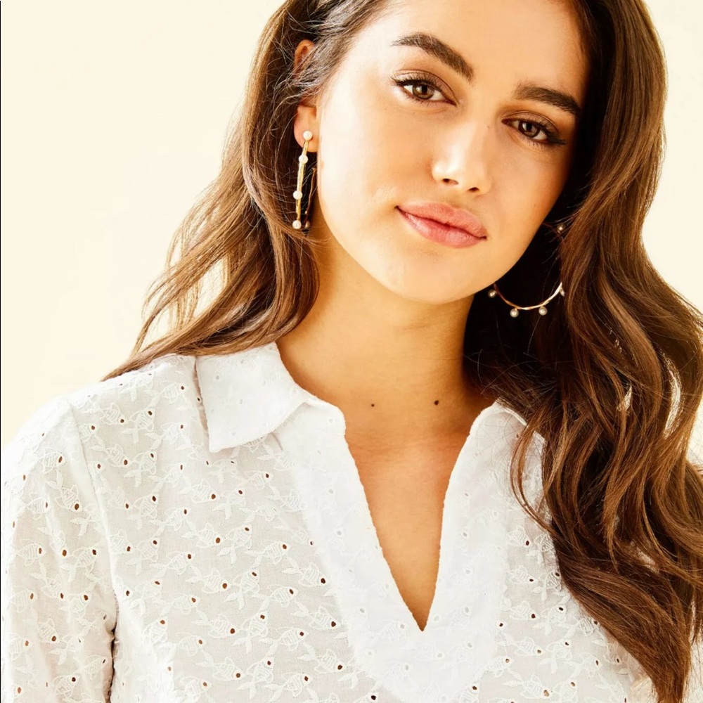 Lilly Pulitzer NWT Ginger Top Resort White Fishy Eyelet Size XS - Picture 6 of 7